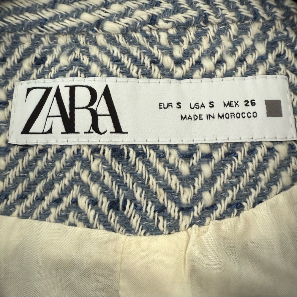 Zara blue & white cotton tweed herringbone blazer jacket - size Small (S) NWT - Picture 10 of 10